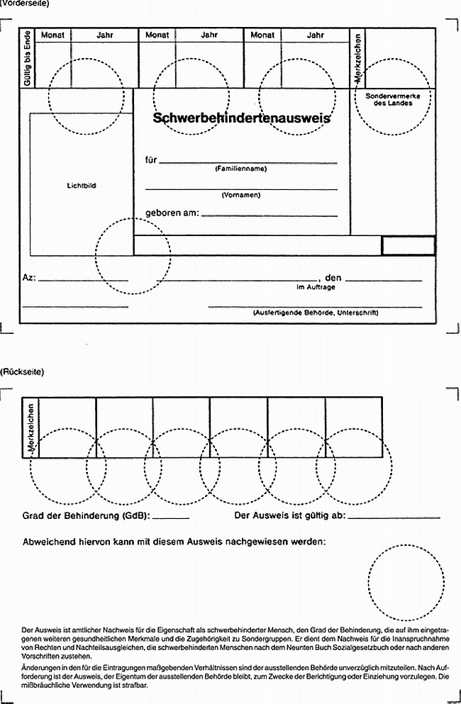 Muster 1 - Schwerbehindertenausweis