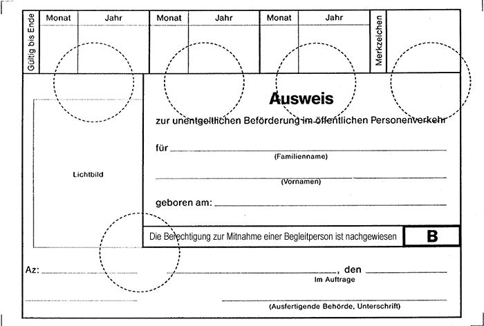 Muster 4 - Ausweis zur unentgeltlichen Beförderung im öffentlichen Personenverkehr - Vorderseite